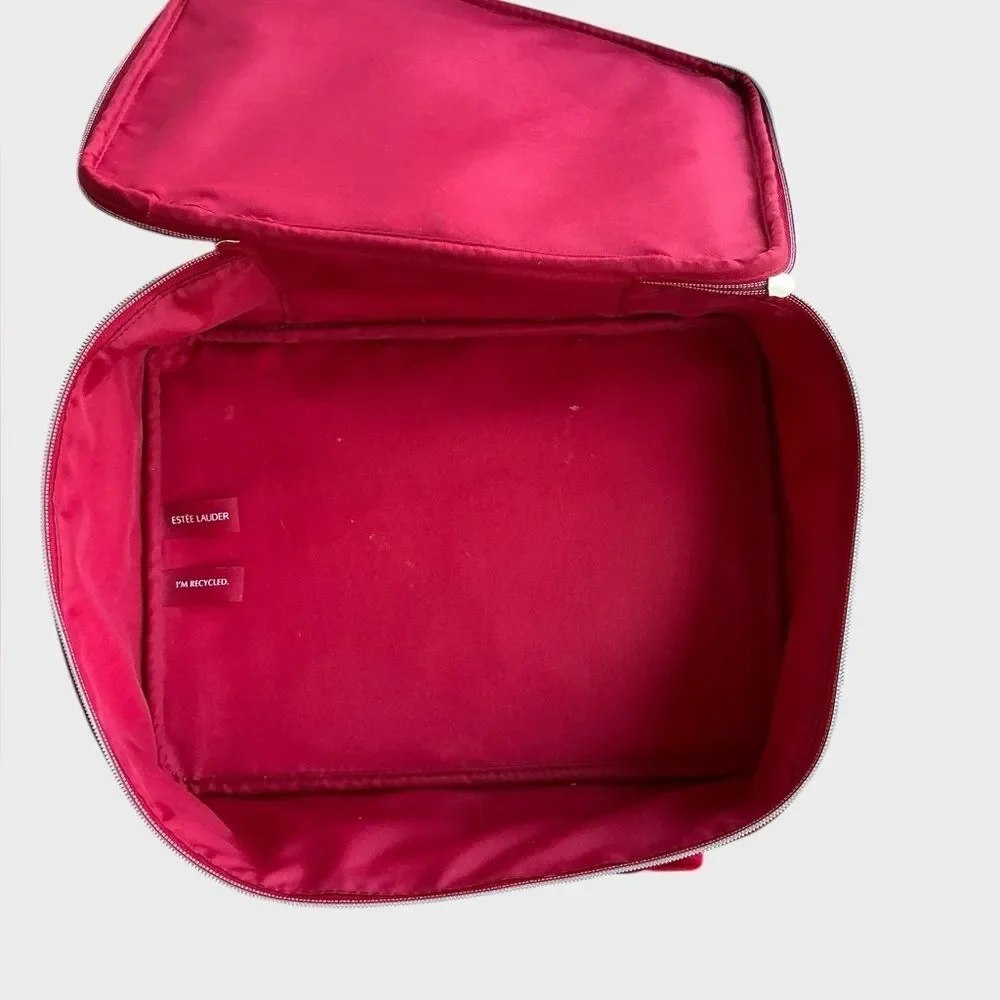 Estée Lauder Red Velvet Train Case Makeup Cosmetic Bag Travel Case